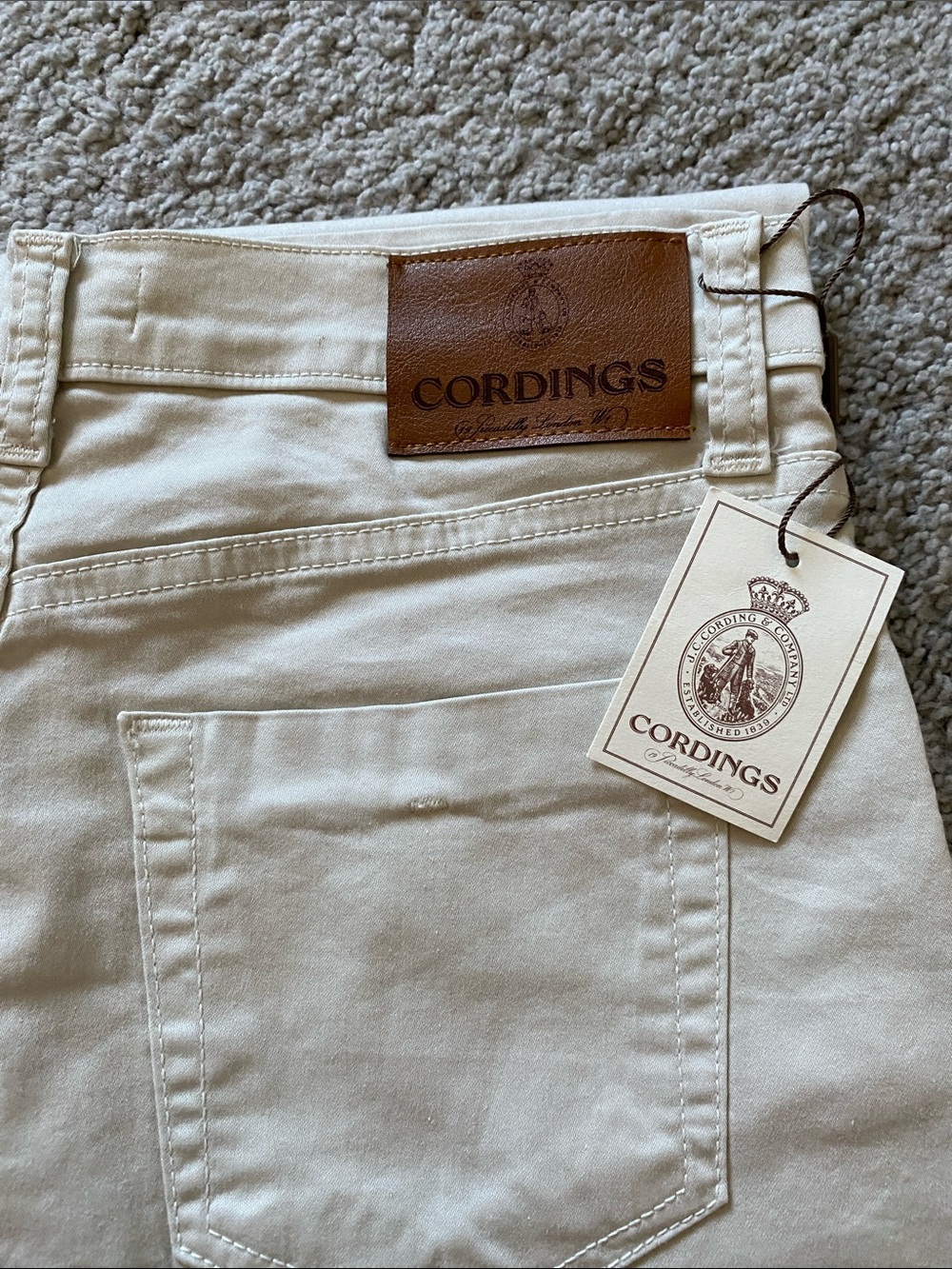 Cordings Cream Cotton Pants with Leather Patch